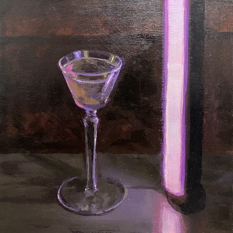 Cordial Glass and LED, 10"x10", acrylic on wood panel. 2024.