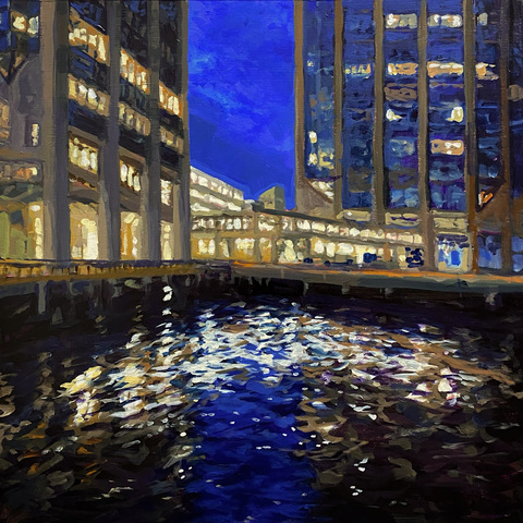 Purdy's Wharf, 20"x20", acrylic on wood panel. 2024.