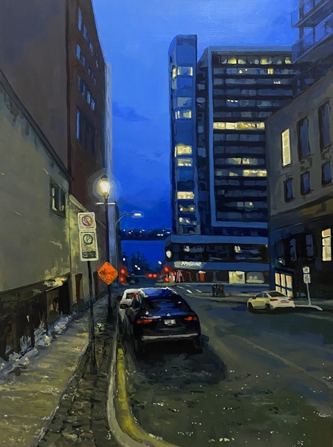 Blue Hour, (Sackville Street), 30x40, Acrylic on Wood Panel, 2026. Jack Ross
