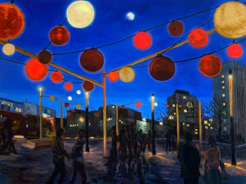 Lanterns, Central Library, 36x48, Acrylic on Wood Panel, 2026. Jack Ross