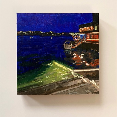 Stairs into the Harbour, 6x6, Acrylic on Wood Panel, 2026. Jack Ross