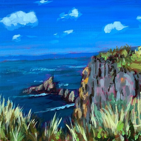 Cliff at Cape Split 11"x14", Acrylic on Wood Panel. 2022. Jack Ross