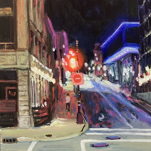 Looking Up Sackville Street, 10"x10", Acrylic on Wood Panel, 2022. Jack Ross