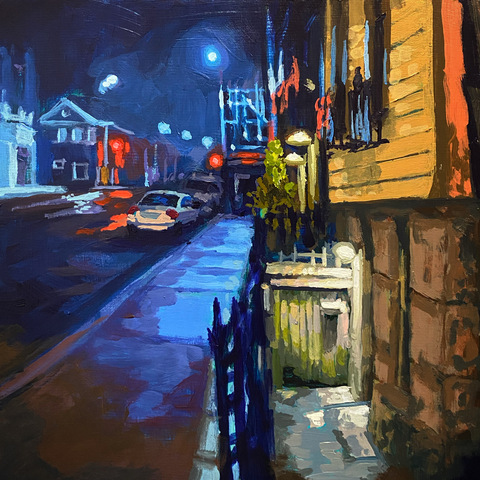 Entryway on Morris St, 10"x10", Acrylic on Wood Panel, 2022. Jack Ross