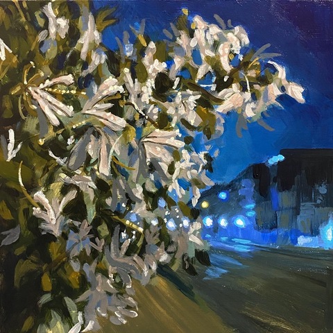 Night Blossoms 10"x10", Acrylic on Wood Panel. 2022. Jack Ross