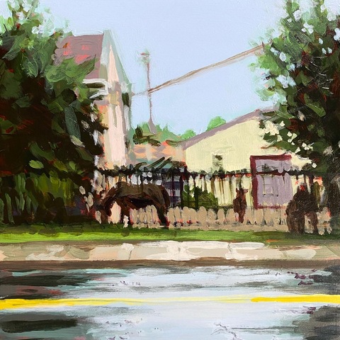Rainy Day, Bell Rd. 10"x10", Acrylic on Wood Panel, 2022. Jack Ross